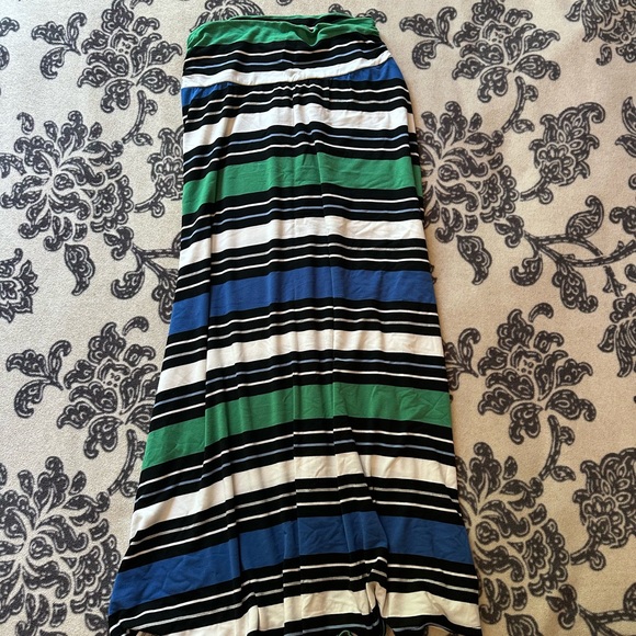 Striped Maxi Skirt - Green, Blue, Black, White - Picture 1 of 3